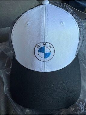 BMW Black & White Mesh Snapback Cap with BMW Logo